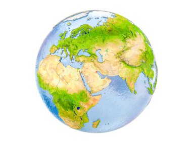 Kuveyt modeli dünya bir kırmızı vurgulanır. 3d illüstrasyon izole beyaz arka plan üzerinde. Nasa tarafından döşenmiş bu görüntü unsurları.