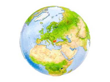 Bulgaristan modeli dünya bir kırmızı vurgulanır. 3d illüstrasyon izole beyaz arka plan üzerinde. Nasa tarafından döşenmiş bu görüntü unsurları.