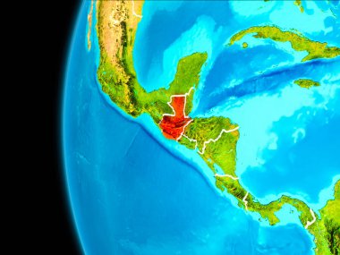Dünya yörüngesinde gezegen dan görüldüğü gibi Guatemala dünya görünür kenarlıklar kırmızı vurgulanır. 3D çizim. Nasa tarafından döşenmiş bu görüntü unsurları.
