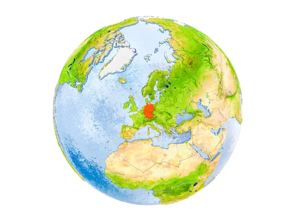 Almanya Modeli Dünya Bir Kırmızı Vurgulanır Illüstrasyon Izole Beyaz Arka — Stok fotoğraf