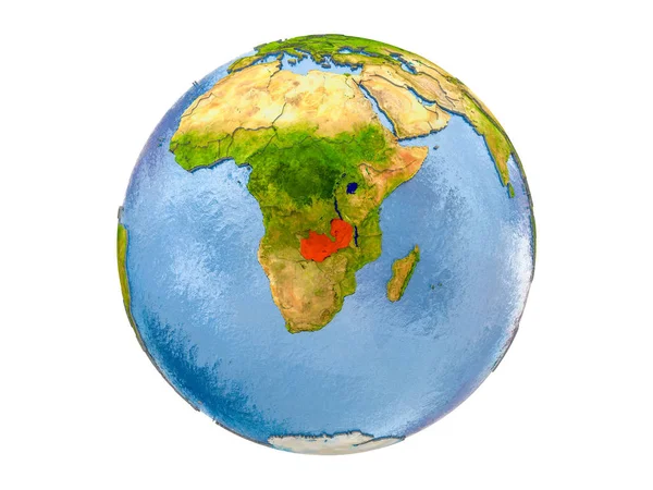 Замбия Выделена Красным Цветом Модели Земли Иллюстрация Выделена Белом Фоне — стоковое фото