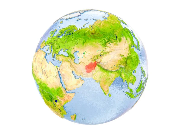 Afganistan modeli dünya bir kırmızı vurgulanır. 3d illüstrasyon izole beyaz arka plan üzerinde. Nasa tarafından döşenmiş bu görüntü unsurları.