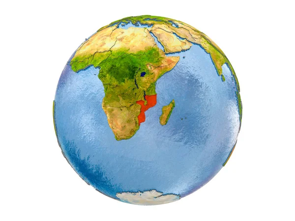 モザンビークは 地球のモデルを赤で強調表示されます の図は 白い背景で隔離 Nasa から提供されたこのイメージの要素 — ストック写真