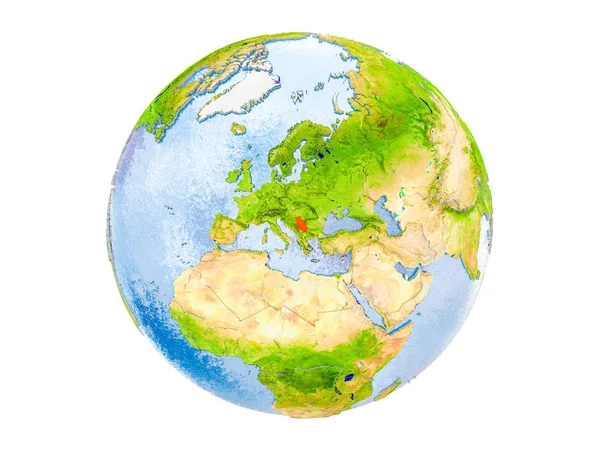 Sırbistan modeli dünya bir kırmızı vurgulanır. 3d illüstrasyon izole beyaz arka plan üzerinde. Nasa tarafından döşenmiş bu görüntü unsurları.