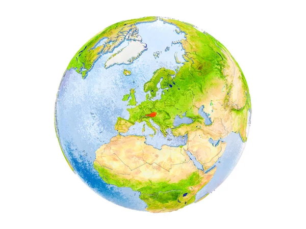 Avusturya modeli dünya bir kırmızı vurgulanır. 3d illüstrasyon izole beyaz arka plan üzerinde. Nasa tarafından döşenmiş bu görüntü unsurları.