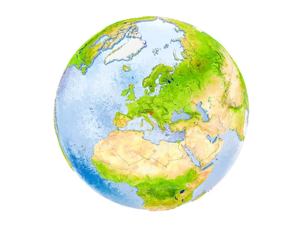 スロベニアは 地球のモデルを赤で強調表示されます の図は 白い背景で隔離 Nasa から提供されたこのイメージの要素 — ストック写真