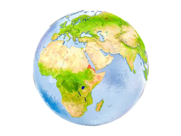 Eritre modeli dünya bir kırmızı vurgulanır. 3d illüstrasyon izole beyaz arka plan üzerinde. Nasa tarafından döşenmiş bu görüntü unsurları.