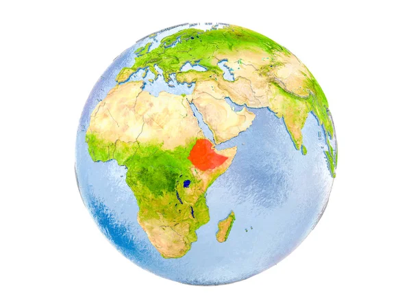 Ethiopia Highlighted Red Model Earth Illustration Isolated White Background Elements — Stock Photo, Image