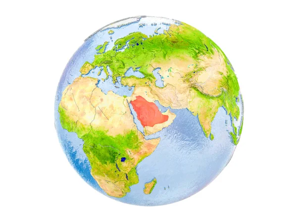 沙特阿拉伯以红色的方式突出了地球的模式 在白色背景上隔离的插图 Nasa 提供的这个图像的元素 — 图库照片
