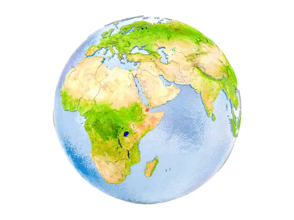 Cibuti modeli dünya bir kırmızı vurgulanır. 3d illüstrasyon izole beyaz arka plan üzerinde. Nasa tarafından döşenmiş bu görüntü unsurları.