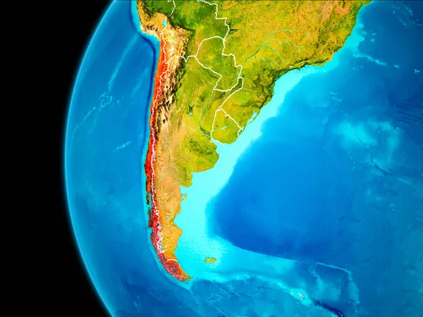 Chili Aus Der Erdumlaufbahn Auf Dem Planeten Erde Rot Hervorgehoben — Stockfoto