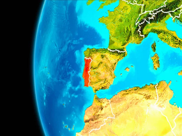 Portugal Aus Der Erdumlaufbahn Auf Dem Planeten Erde Rot Hervorgehoben — Stockfoto