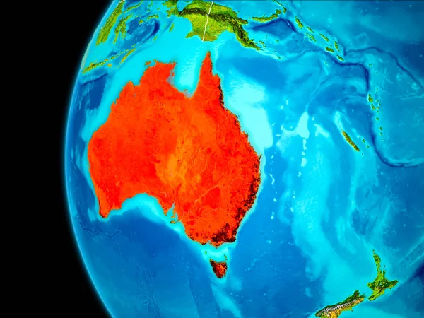 Dünya yörüngesinde gezegen dan görüldüğü gibi Avustralya dünya görünür kenarlıklar kırmızı vurgulanır. 3D çizim. Nasa tarafından döşenmiş bu görüntü unsurları.