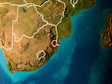 Svaziland sabahları Planet Earth görünür kenarlık çizgileri ve şehir ışıkları kırmızı vurgulanır. 3D çizim. Nasa tarafından döşenmiş bu görüntü unsurları.