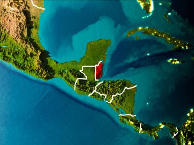 Belize sabahları Planet Earth görünür kenarlık çizgileri ve şehir ışıkları kırmızı vurgulanır. 3D çizim. Nasa tarafından döşenmiş bu görüntü unsurları.