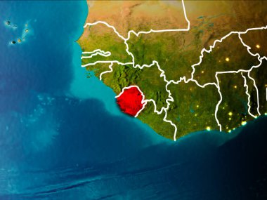 Sierra Leone sabahları Planet Earth görünür kenarlık çizgileri ve şehir ışıkları kırmızı vurgulanır. 3D çizim. Nasa tarafından döşenmiş bu görüntü unsurları.