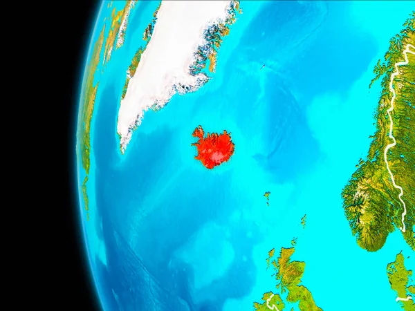 Islandia Jak Widać Orbity Ziemi Planecie Ziemia Podświetlone Czerwono Widoczne — Zdjęcie stockowe