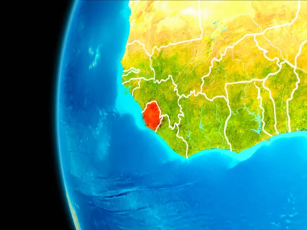 Sierra Leone Dünya yörüngesine gezegende dan görüldüğü gibi dünya görünür kenarlıklar kırmızı vurgulanır. 3D çizim. Nasa tarafından döşenmiş bu görüntü unsurları.