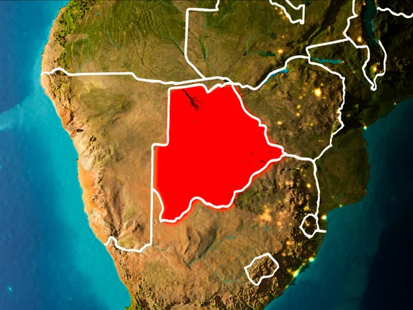 Botsvana sabahları Planet Earth görünür kenarlık çizgileri ve şehir ışıkları kırmızı vurgulanır. 3D çizim. Nasa tarafından döşenmiş bu görüntü unsurları.