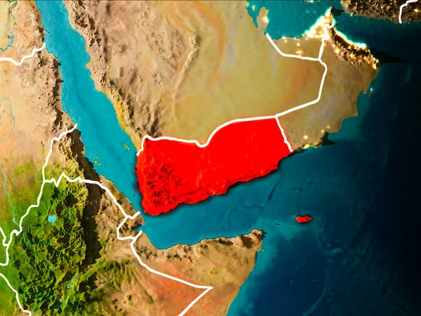 Yemen Mattino Evidenziato Rosso Sul Pianeta Terra Con Linee Confine — Foto Stock