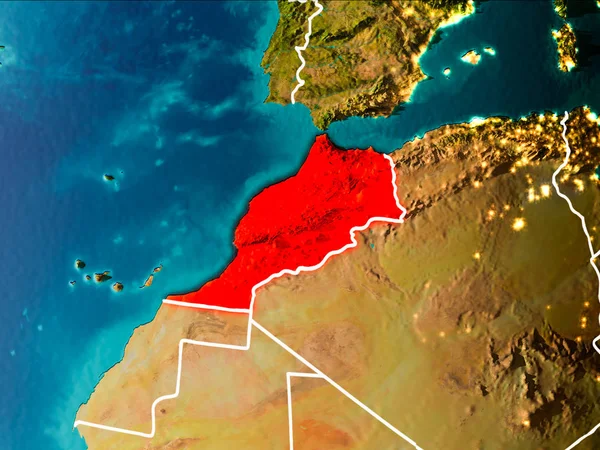 Morocco Morning Highlighted Red Planet Earth Visible Border Lines City — Stock Photo, Image