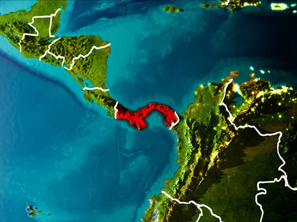 Panama Morgonen Rött Planeten Jorden Med Synliga Kantlinjer Och Stadens — Stockfoto