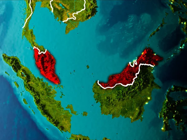 Maleisië Ochtend Het Rood Planeet Aarde Met Zichtbare Randen Stadslichten — Stockfoto