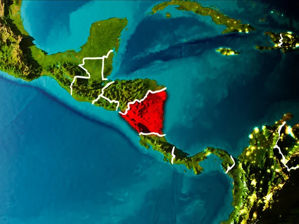 Нікарагуа Першій Половині Дня Виділено Червоним Кольором Планеті Земля Лінії — стокове фото