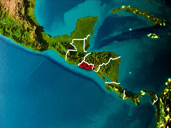 아침에 엘살바도르 보이는 테두리 라인과 지구에 빨간색으로 됩니다 그림입니다 Nasa에서 — 스톡 사진