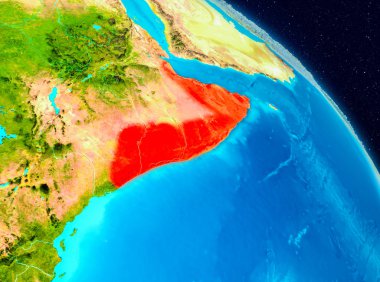 Alan görünümünü Somali Planet Earth kırmızı vurgulanır. 3D çizim. Nasa tarafından döşenmiş bu görüntü unsurları.