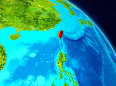 Tayvan red Planet Earth vurgulanmış alanı görüntüleyin. 3D çizim. Nasa tarafından döşenmiş bu görüntü unsurları.
