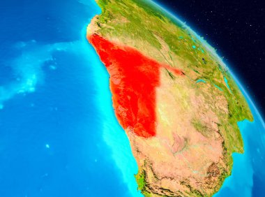 Alan görünümünü Namibya Planet Earth kırmızı vurgulanır. 3D çizim. Nasa tarafından döşenmiş bu görüntü unsurları.
