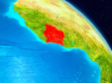 Fildişi Sahili red Planet Earth vurgulanmış alanı görüntüleyin. 3D çizim. Nasa tarafından döşenmiş bu görüntü unsurları.