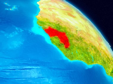 Alan görünümünü Gine Planet Earth kırmızı vurgulanır. 3D çizim. Nasa tarafından döşenmiş bu görüntü unsurları.