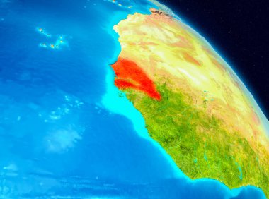 Alan görünümünü Senegal Planet Earth kırmızı vurgulanır. 3D çizim. Nasa tarafından döşenmiş bu görüntü unsurları.