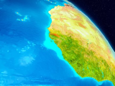 Alan görünümünü Gambiya Planet Earth kırmızı vurgulanır. 3D çizim. Nasa tarafından döşenmiş bu görüntü unsurları.