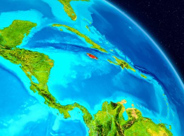 Jamaika red Planet Earth vurgulanmış alanı görünümü. 3D çizim. Nasa tarafından döşenmiş bu görüntü unsurları.