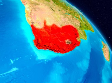 Alan görünümünü Güney Afrika Planet Earth kırmızı vurgulanır. 3D çizim. Nasa tarafından döşenmiş bu görüntü unsurları.