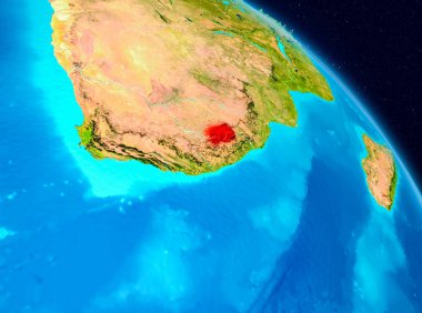 Alan görünümünü Lesotho Planet Earth kırmızı vurgulanır. 3D çizim. Nasa tarafından döşenmiş bu görüntü unsurları.