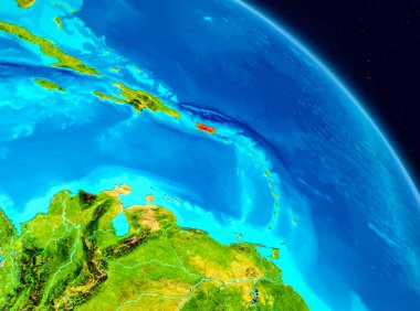 Alan görünümünü Porto Riko Planet Earth kırmızı vurgulanır. 3D çizim. Nasa tarafından döşenmiş bu görüntü unsurları.