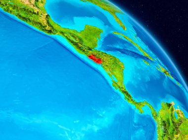 El Salvador red Planet Earth vurgulanmış alanı görünümü. 3D çizim. Nasa tarafından döşenmiş bu görüntü unsurları.