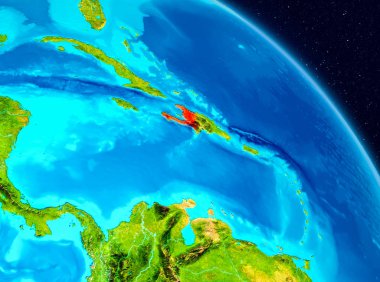 Alan görünümünü Haiti Planet Earth kırmızı vurgulanır. 3D çizim. Nasa tarafından döşenmiş bu görüntü unsurları.