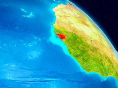 Alan görünümünü Gine-Bissau Planet Earth kırmızı vurgulanır. 3D çizim. Nasa tarafından döşenmiş bu görüntü unsurları.