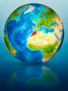 Fas kırmızı yansıtıcı mavi yüzeyi Dünya gezegeninin modeli. 3D çizim. Nasa tarafından döşenmiş bu görüntü unsurları.