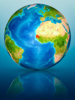 Senegal kırmızı yansıtıcı mavi yüzeyi Dünya gezegeninin modeli. 3D çizim. Nasa tarafından döşenmiş bu görüntü unsurları.