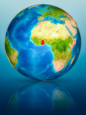 Gana kırmızı yansıtıcı mavi yüzeyi Dünya gezegeninin modeli. 3D çizim. Nasa tarafından döşenmiş bu görüntü unsurları.