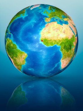 Gine-Bissau kırmızı yansıtıcı mavi yüzeyi Dünya gezegeninin modeli. 3D çizim. Nasa tarafından döşenmiş bu görüntü unsurları.