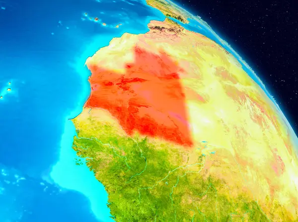 Alan görünümünü Moritanya Planet Earth kırmızı vurgulanır. 3D çizim. Nasa tarafından döşenmiş bu görüntü unsurları.