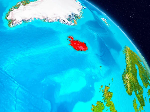 Alan görünümünü İzlanda Planet Earth kırmızı vurgulanır. 3D çizim. Nasa tarafından döşenmiş bu görüntü unsurları.