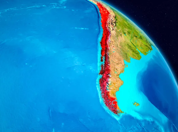 Alan görünümünü Şili Planet Earth kırmızı vurgulanır. 3D çizim. Nasa tarafından döşenmiş bu görüntü unsurları.